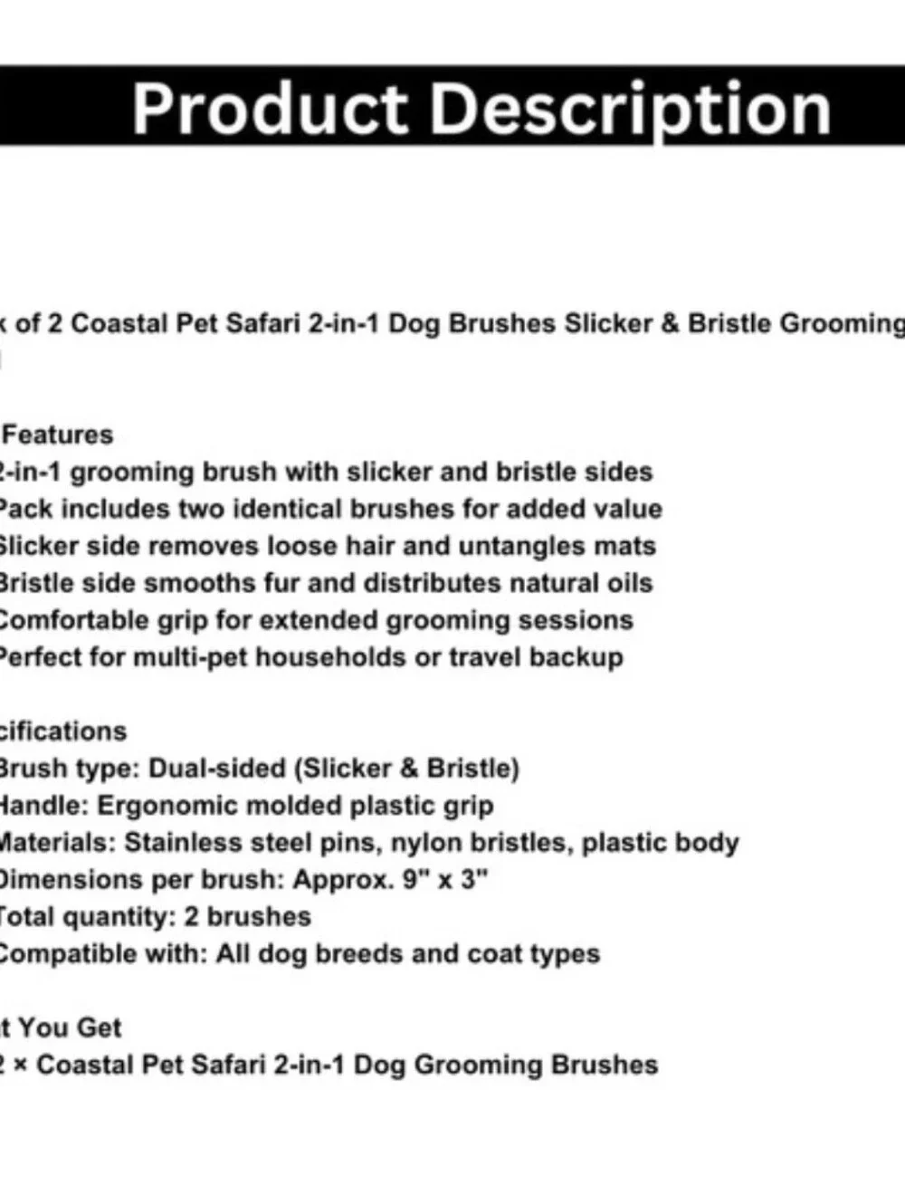 Safari Long Hair Slicker Brush, Large Breed Dog Grooming Brush Undercoat, NIB